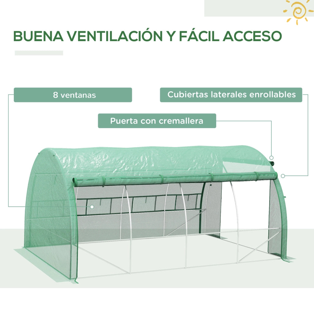 Serra da Giardino Tunnel 4x3x2 m con Porta e 8 Finestre ¨C zephmum ¨C Verde