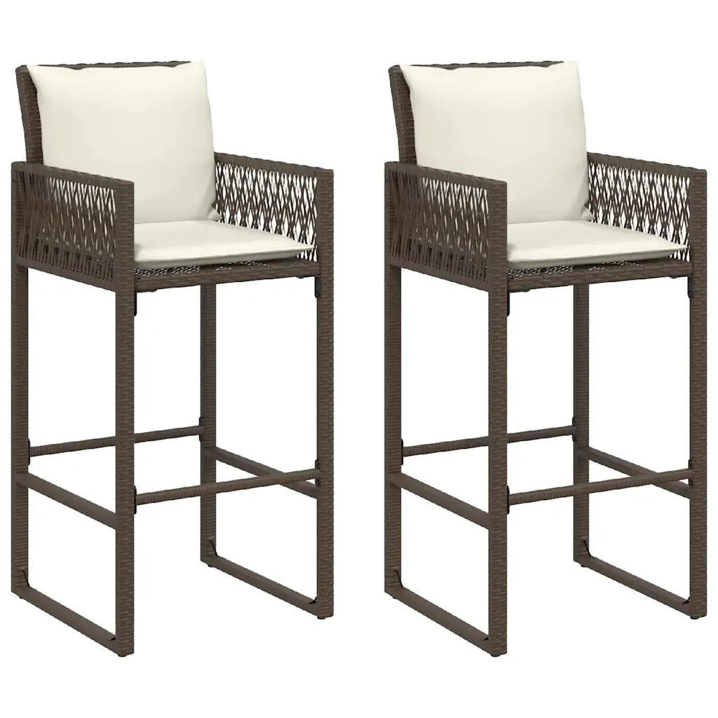 Sgabelli da Bar con Cuscini 2 pz Marroni in Polyrattan 368706