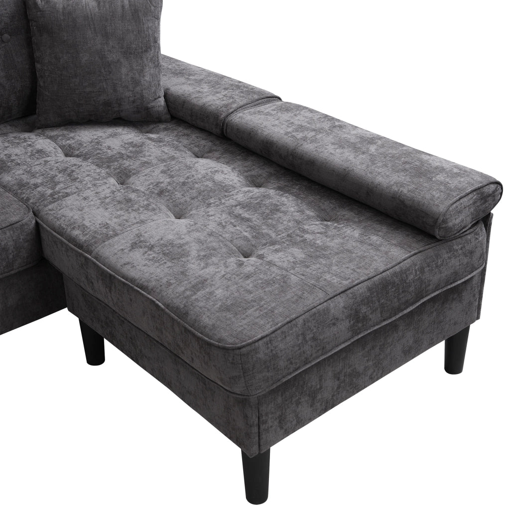 Divano angolare modulare a L in chenille con funzione letto e pouf mobile, 195 cm, ideale per appartamenti