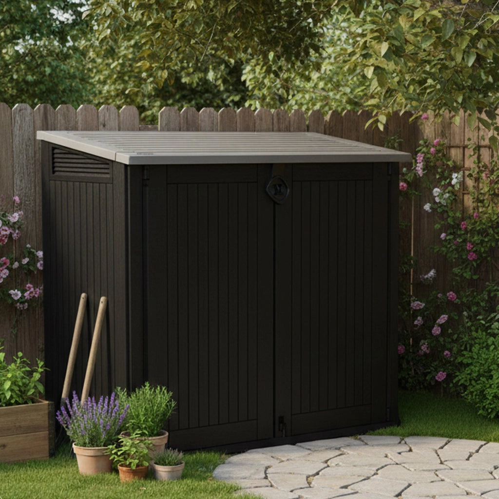 Armadio da esterno Gander, Mobile outdoor, Mobiletto giardino multiuso, Contenitore per balcone o garage, 132x72 h114 cm, Nero