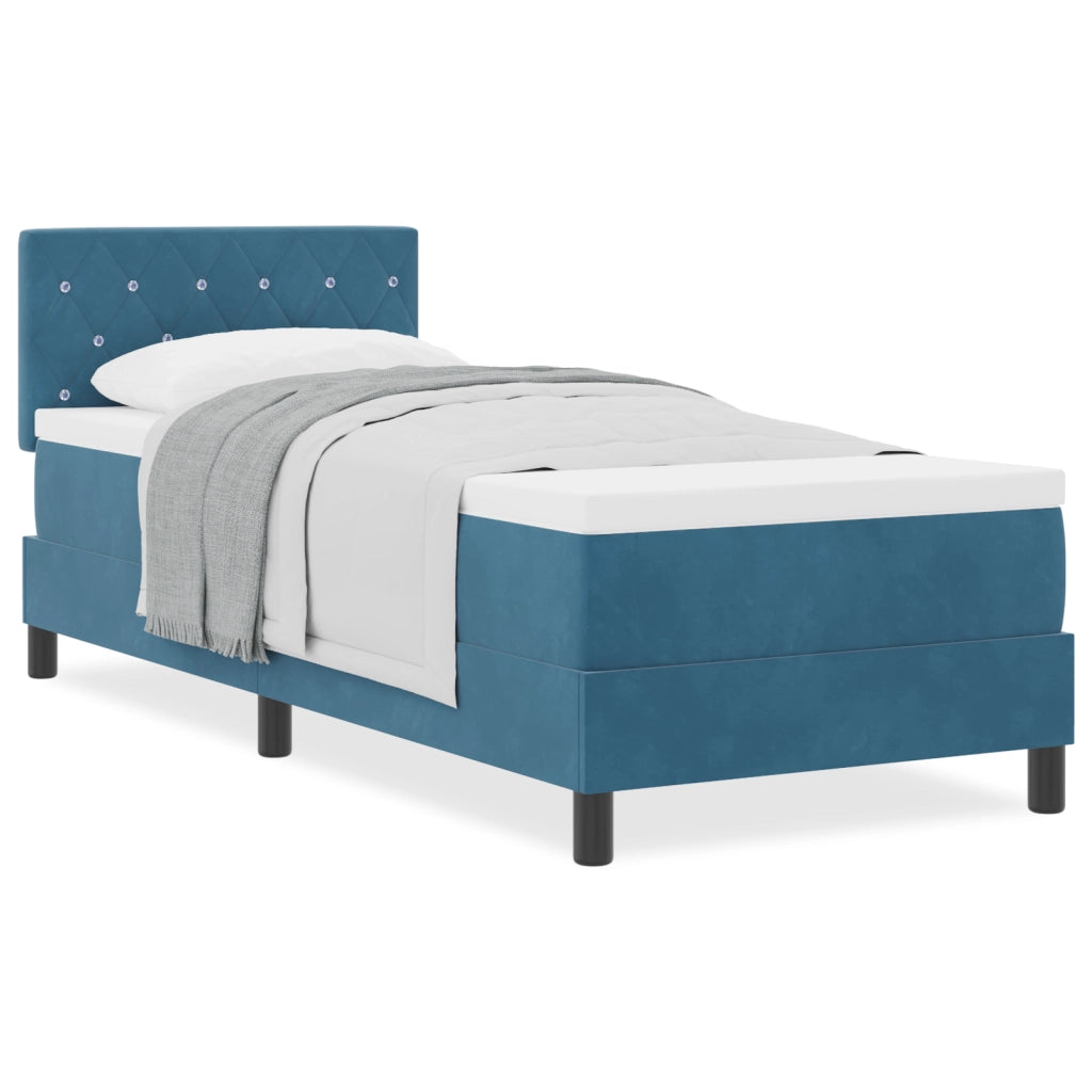Letto a Box Spring con Materasso blu scuro 80x200 cm in Velluto