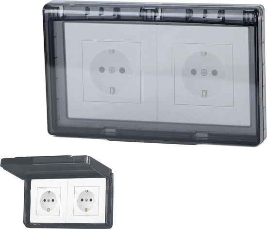 Copertura a scatola per doppia box tipo 86 - Box di uscita a scatto flinterdun impermeabile all'acqua - Bagno casa residenziale fuori - Nero - 2 pezzi.