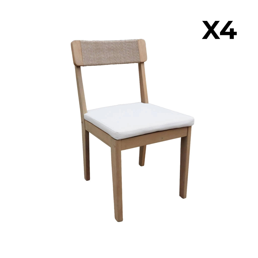 Set 4 sedie da giardino in acacia e corda, marrone naturale