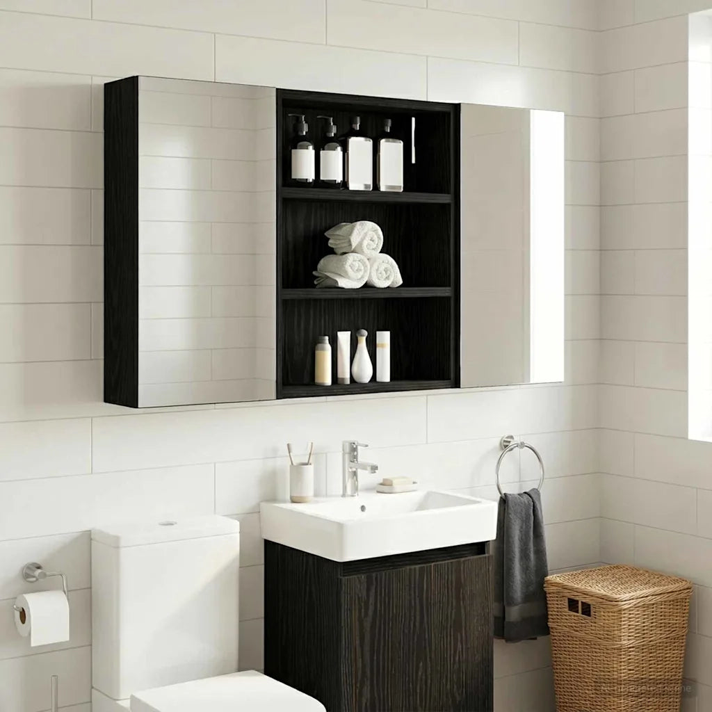 Armadio da bagno a muro Rovere Nero 40 x 10 x 50 cm 889344