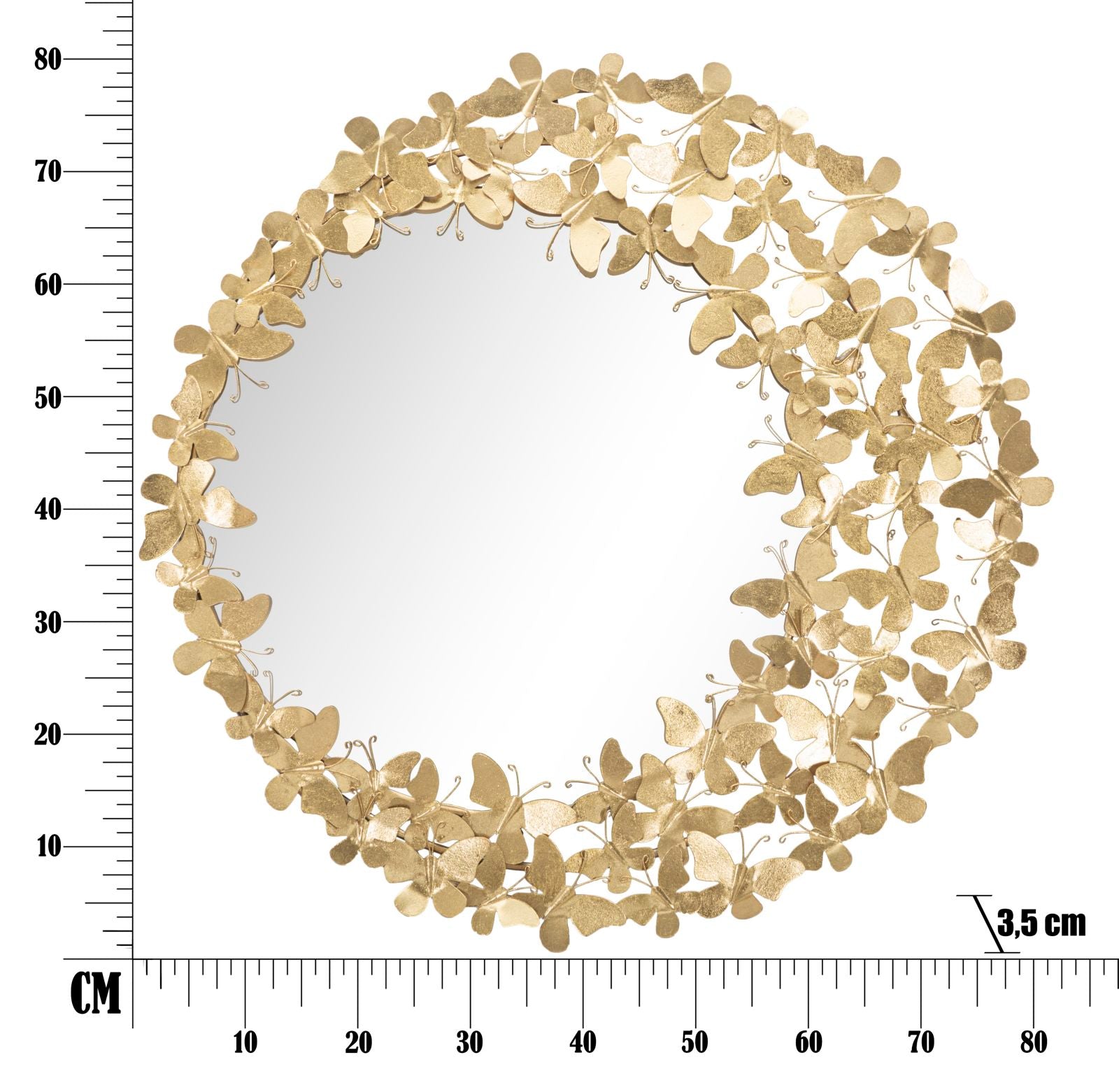 Specchio Glam Butterfly Wind Ø81,5x3,5 Misura Specchio Ø55 cm in Ferro Oro