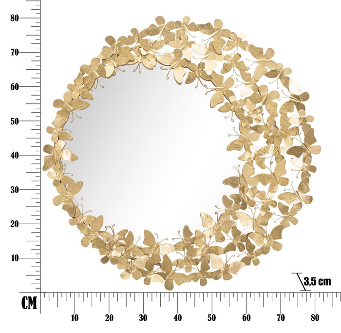 Specchio Glam Butterfly Wind Ø81,5x3,5 Misura Specchio Ø55 cm in Ferro Oro
