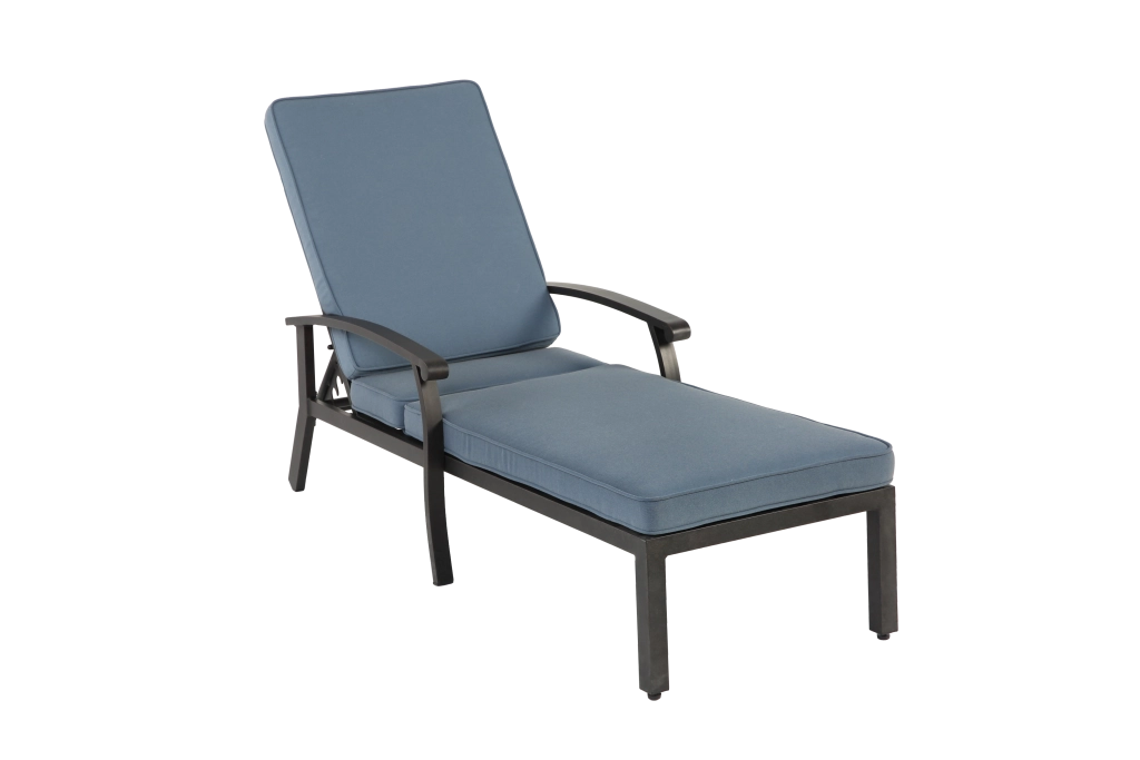 Chaise longue da esterno con schienale regolabile e cuscino; per giardino e piscina; in alluminio blu