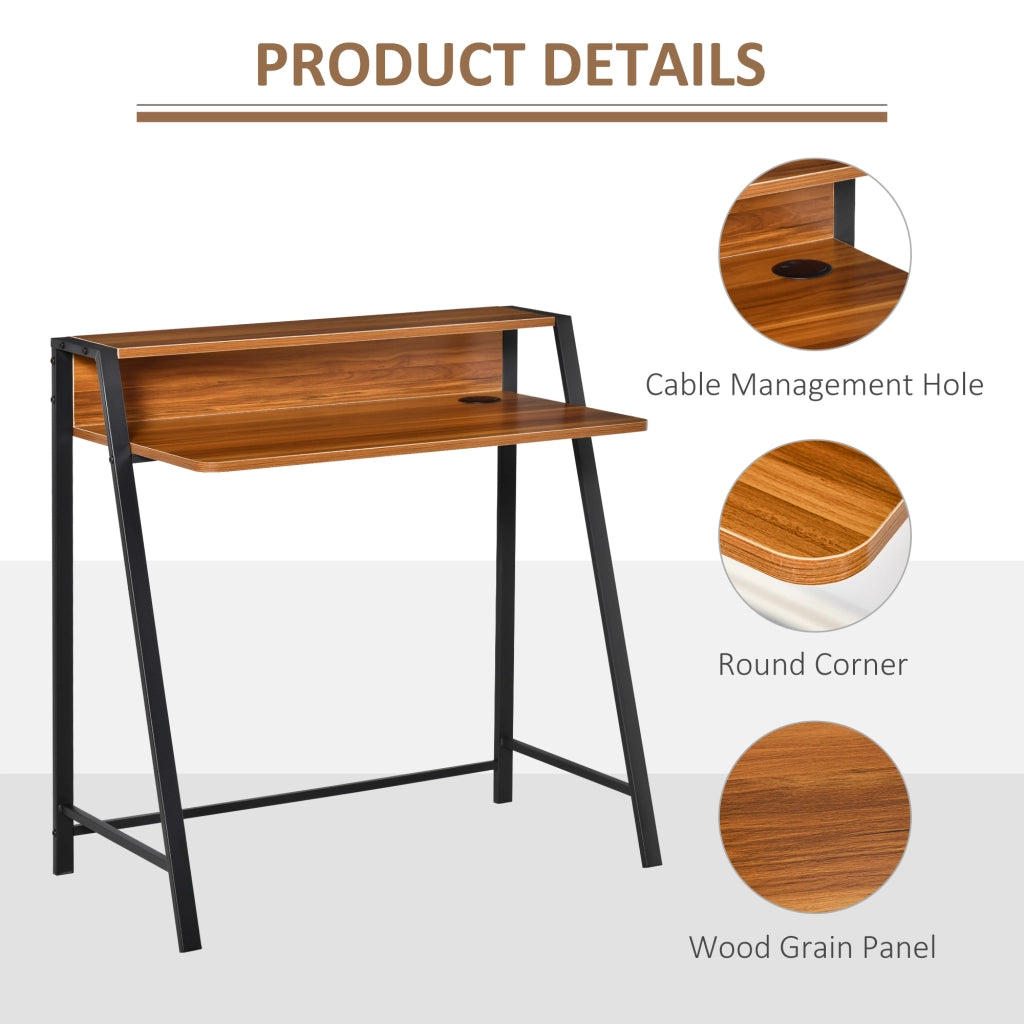 Scrivania lineare moderna con vano portaoggetti e passacavi, in MDF, per home office e studio, noce, 84 × 45 × 85 cm