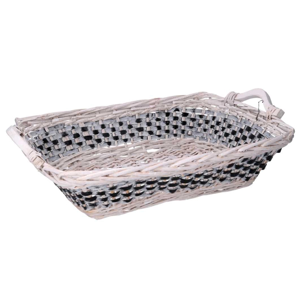 Cesta vimini intreccio azzurro bianco rettangolare cm46/54x36h13