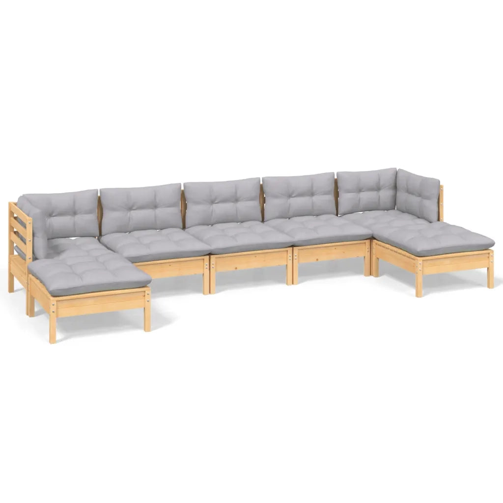 Set Divani da Giardino 7 pz con Cuscini Grigi Massello di Pino 3097090