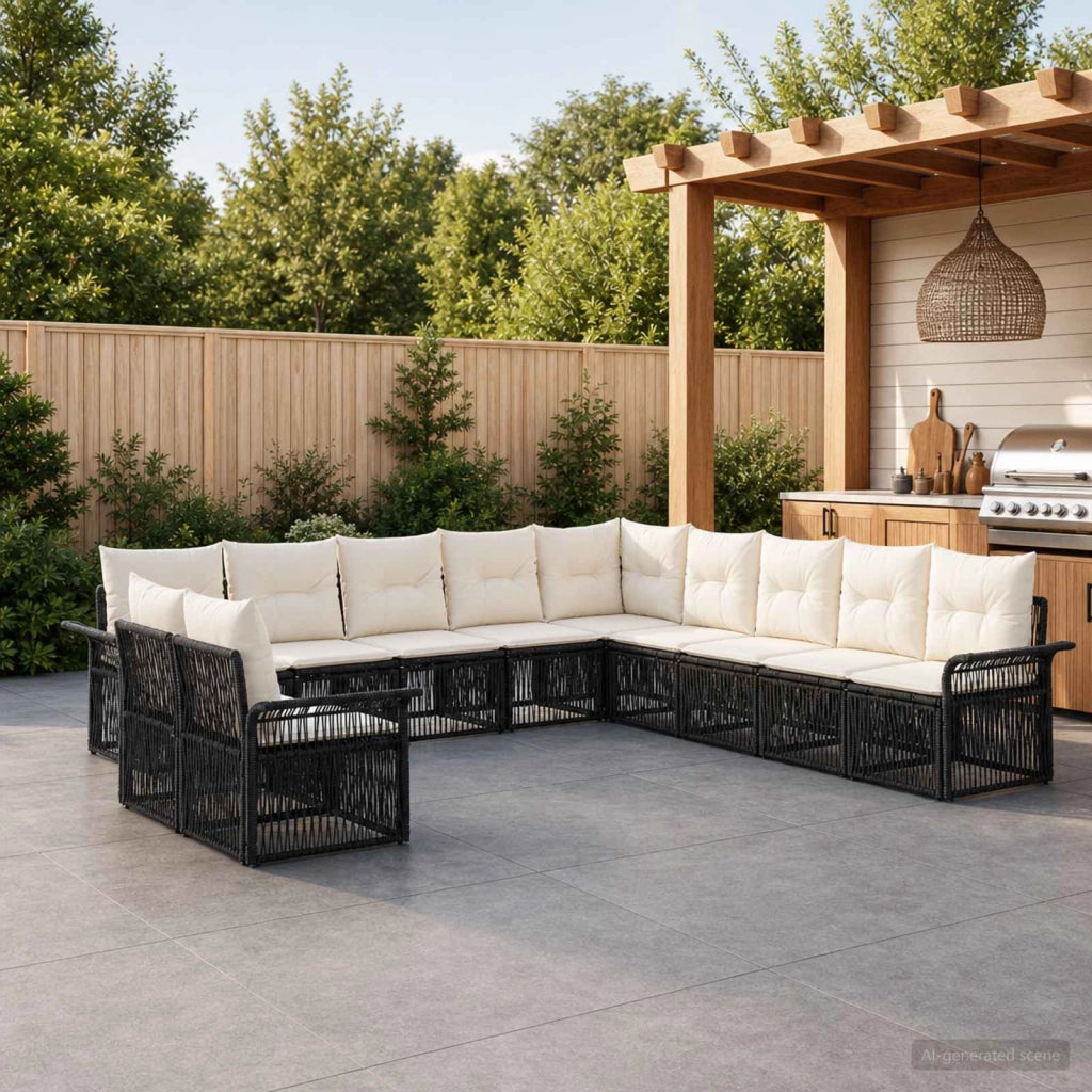 Set Divano da Giardino 11 pz Nero polyrattan 3434881