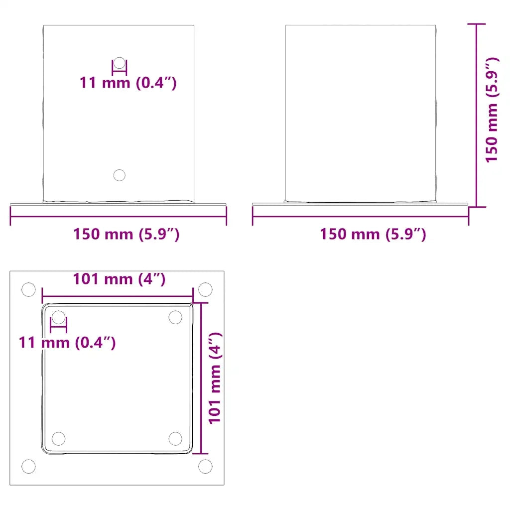 Basi per Pali Quadrate 12 pz Argento 101x101 mm Acciaio Zincato 42000013