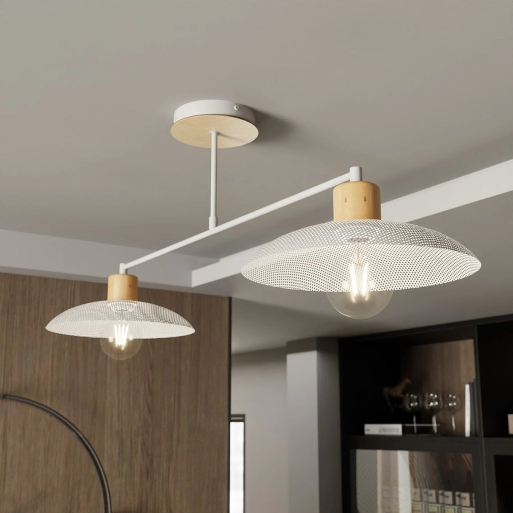 Lampada a sospensione KOBE in acciaio bianco e legno naturale