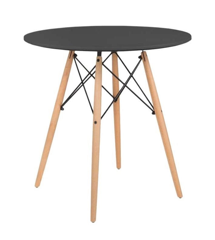 NAIROBI TAVOLO TONDO CON TOP NERO E GAMBE EFFETTO LEGNO 60 X 74 CM