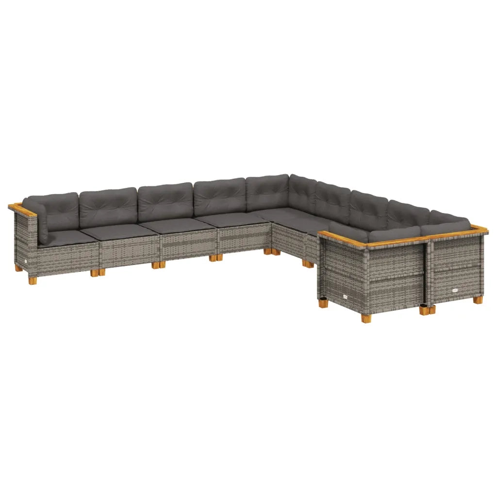 Set Divano da Giardino 10 pz con Cuscini Grigio in Polyrattan