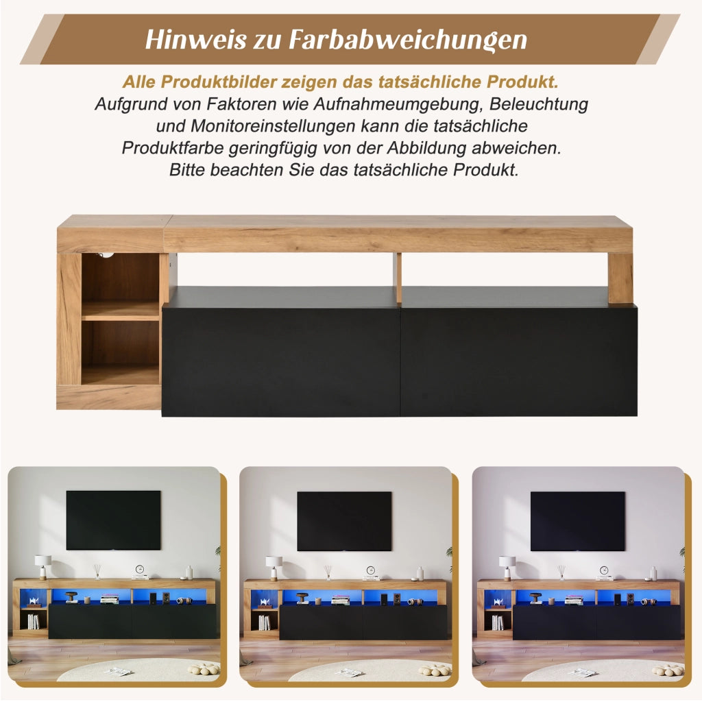 Mobile porta TV con LED e 4 vani contenitore, per soggiorno e camera da letto, in truciolare, nero, 184 × 42 × 58 cm