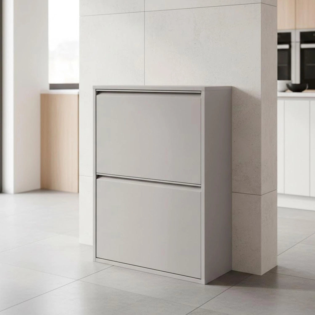 Pattumiera Raccolta Differenziata In Metallo Con 4 Cestini Estraibili E 2 Ante A Ribalta Bidone Cestino Salvaspazio Per Cucina Balcone Lavanderia Moderna 60 x 25 x 92.5 Cm Grigio