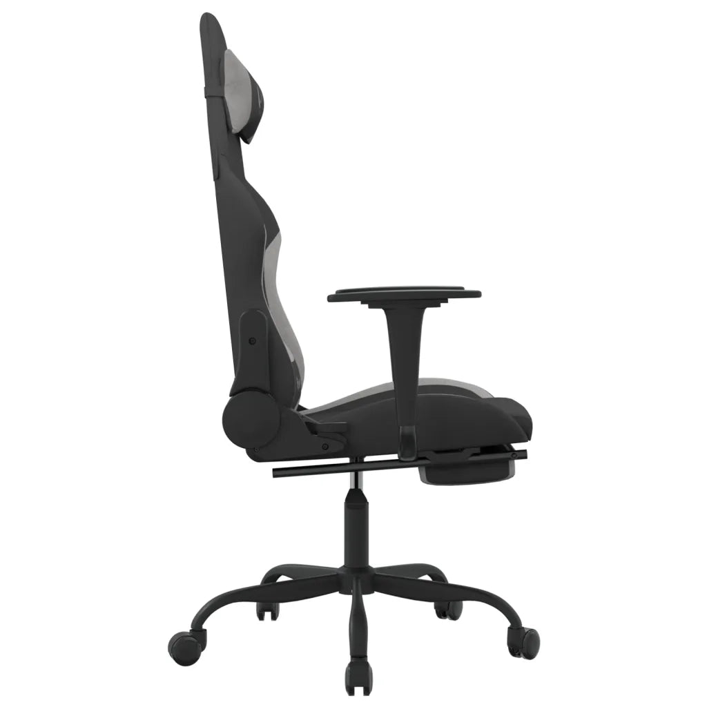 Sedia da Gaming | Sedia da e-sports Massaggio e Poggiapiedi Nero e Grigio Tessuto