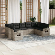 Set Divano da Giardino 9pz con Cuscini Grigio Chiaro Polyrattan