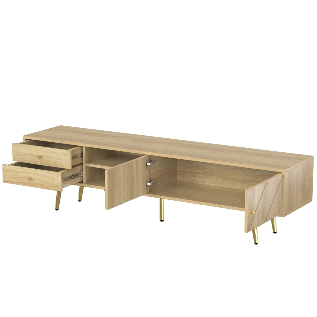 Mobile TV 160x36x42 cm; design a rilievo con 2 cassetti; MDF e truciolare; colore naturale