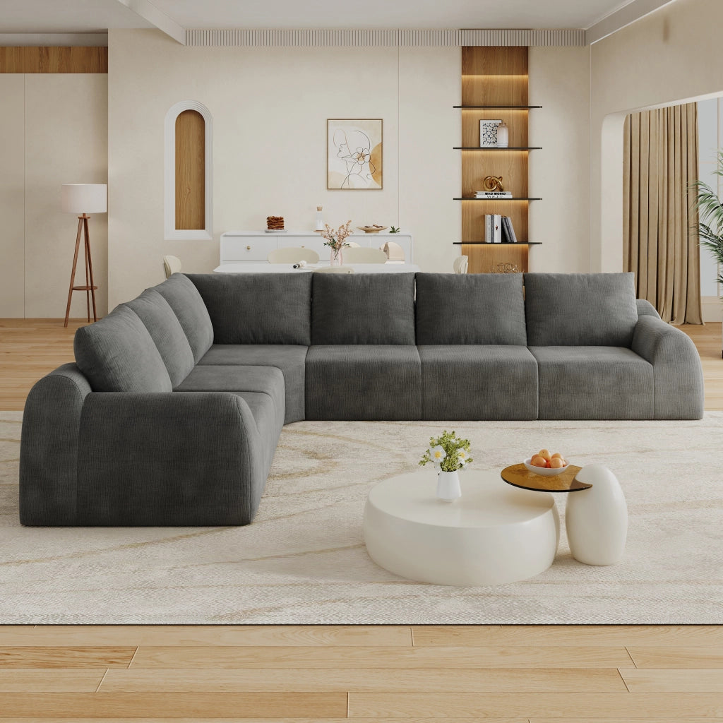 Divano angolare senza montaggio - con schiuma ad alta elasticità - in tessuto chenille grigio scuro