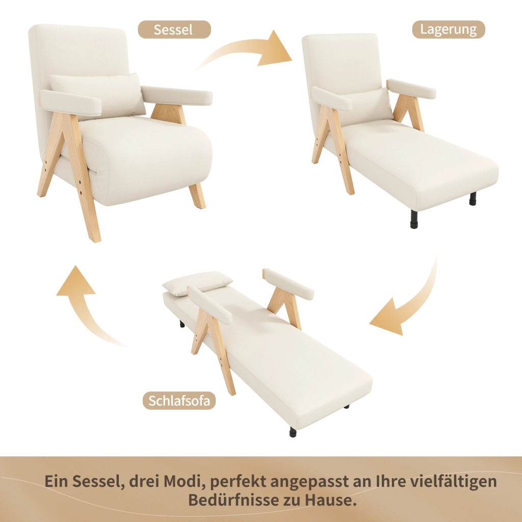 Poltrona letto 3 in 1 beige con schienale regolabile