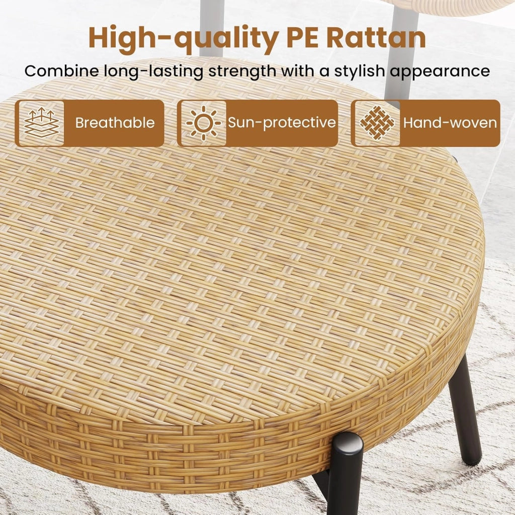 Set Salotto da Giardino 3 Pezzi, Sedie in Rattan PE e Tavolo con Piano in Vetro Temperato, Struttura in Metallo Resistente, Mobili da Esterno per Patio, Balcone e Terrazza