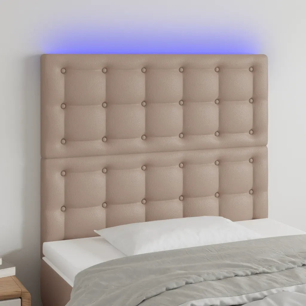 Testiera a LED Cappuccino 80x5x118/128 cm in Similpelle