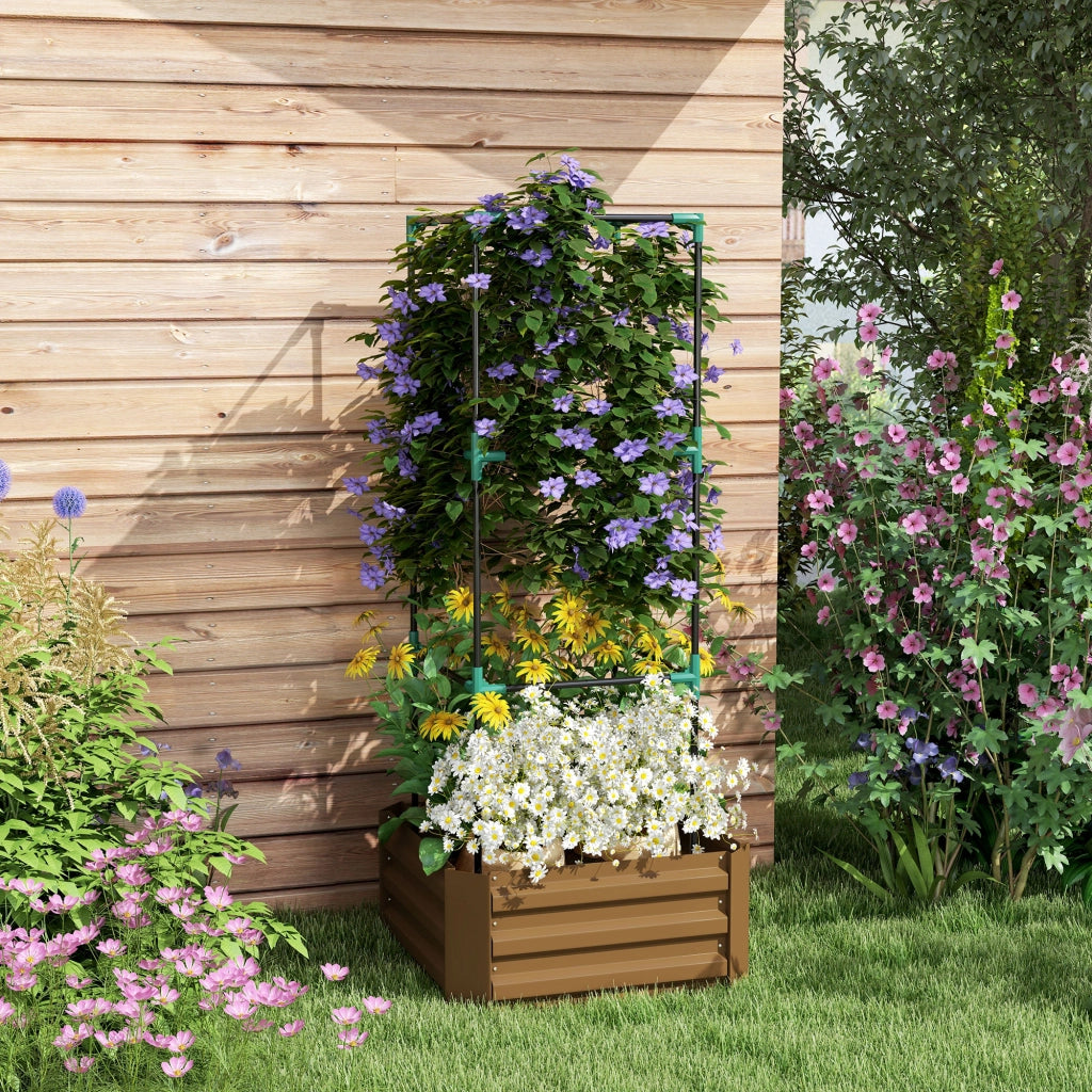 Vaso da Giardino con Griglia di Supporto ¨C zephmum ¨C Marrone 61x61x140 cm
