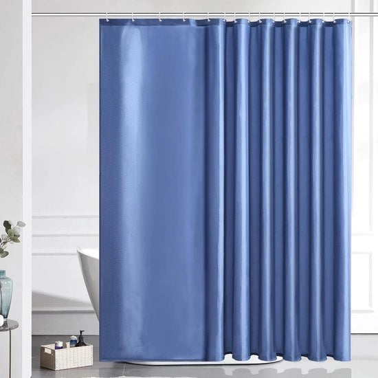 Gordino per doccia e bagno, resistente alla muffa, tessuto di stoffa, antibatterico, impermeabile, grigio-blu, largo extra, 244 x 200 cm con 16 ganci.