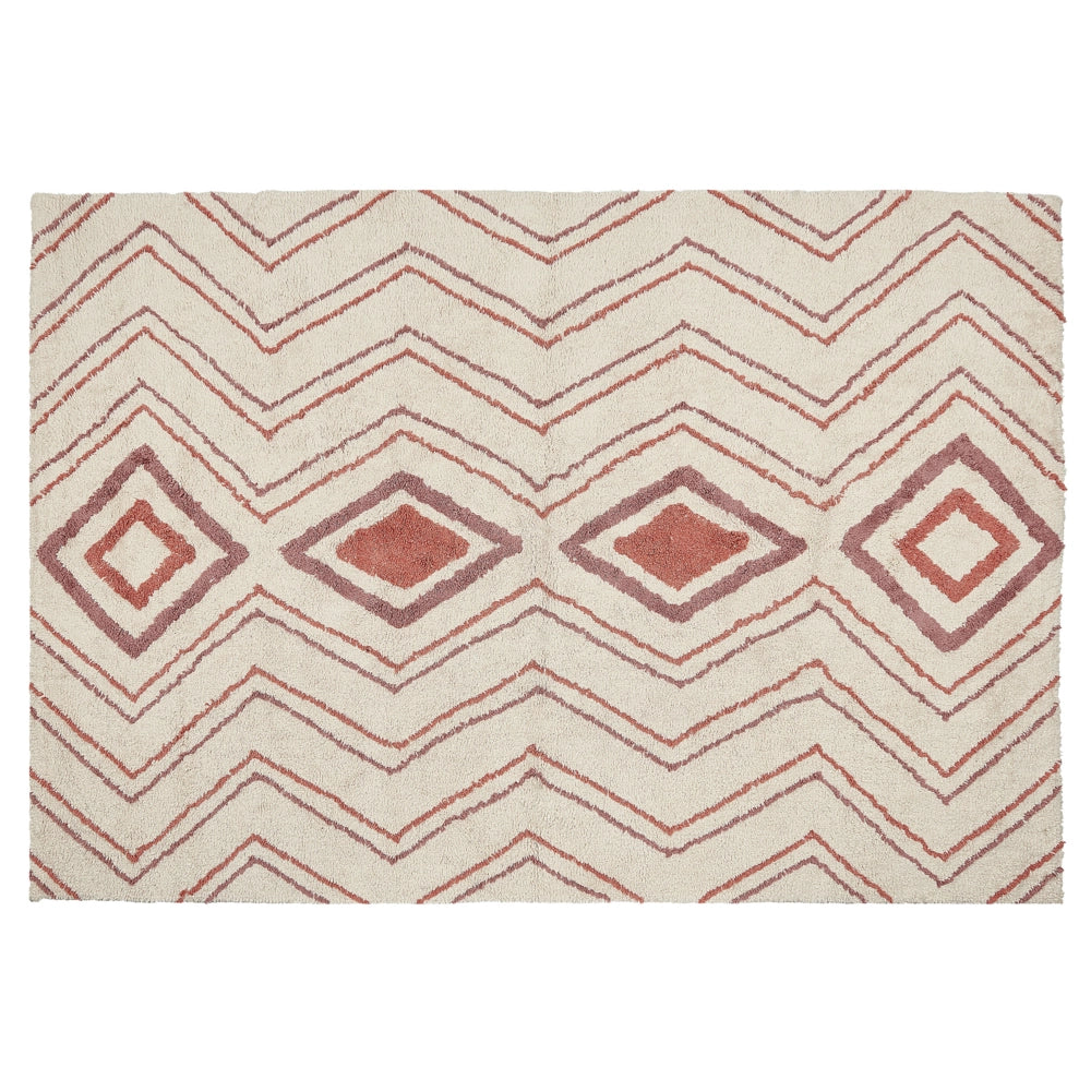Tappeto cotone trapuntato beige e rosa stile boho 140 x 200 cm soggiorno camera da letto