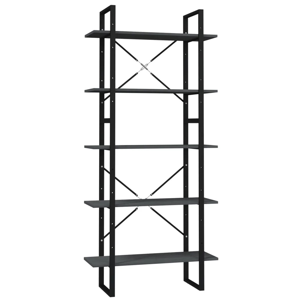 Libreria a 5 Ripiani-Scaffale per Libri-Mobile di Stoccaggio Grigia 80x30x175 cm in Legno di Pino