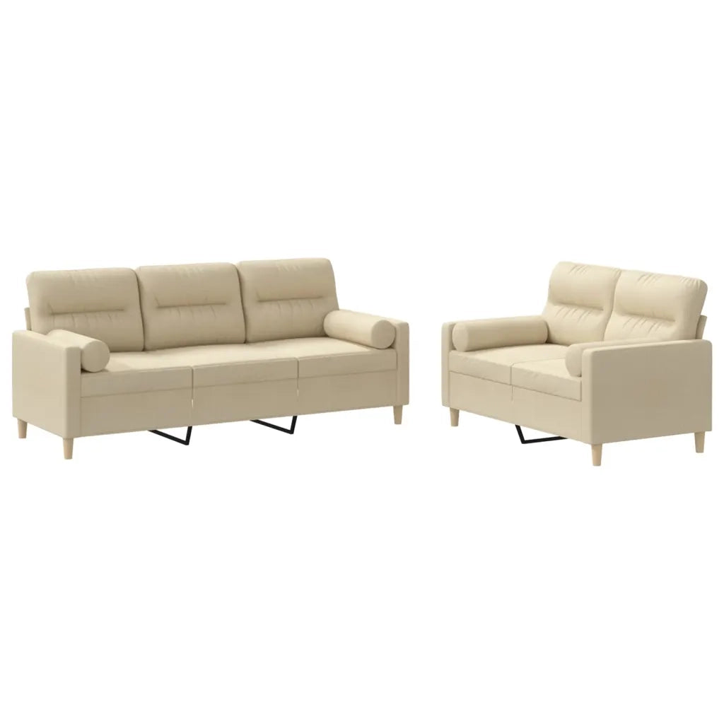 Set Divani 2 pz con Cuscini Crema in Tessuto