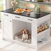 Isola da cucina con 3 cassetti, porta spezie, ripiano regolabile e area per animali domestici, 120 x 60 x 90 cm, bianco