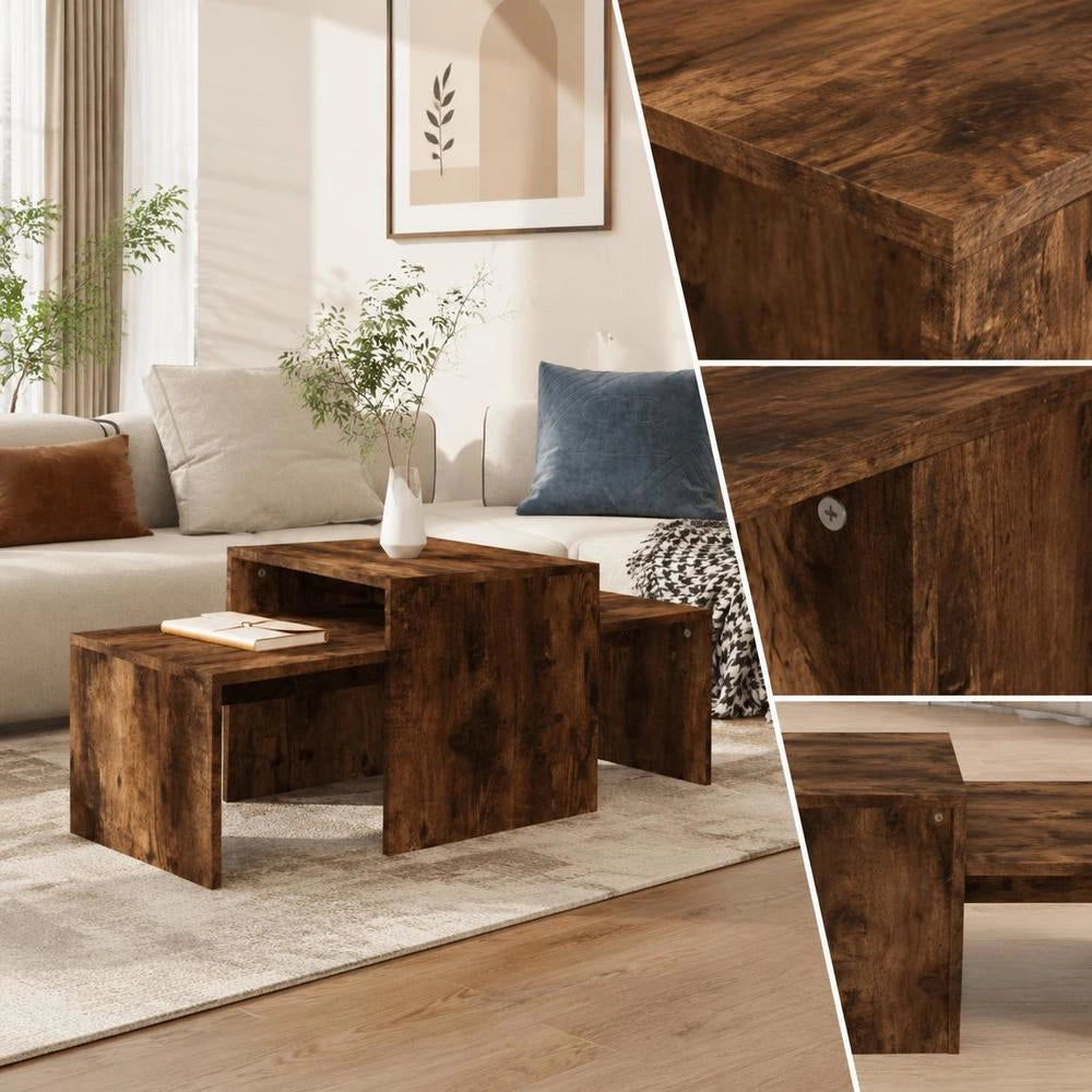 Coffee Table Set Smoked Oak 100x48x40 Cm Wood Material