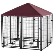 EasyComfort Recinto per Cani da Esterno con Serratura, 2 Ciotole Girevoli e Copertura Rimovibile, Nero e Rosso