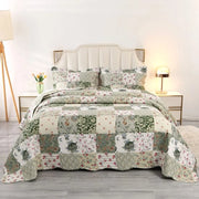 Biancheria da letto patchwork per letto matrimoniale 220x230cm realizzata in poliestere coperta da letto leggera set con 2 cuscini con copri cuscino verde con disegno di fiori imbottito ultrasonico