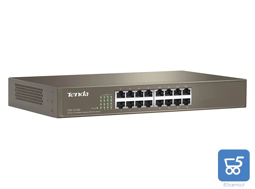 SWITCH DI RETE 10/100MBPS 16 PORTE RACK TENDA TEF1016D GRIGIO