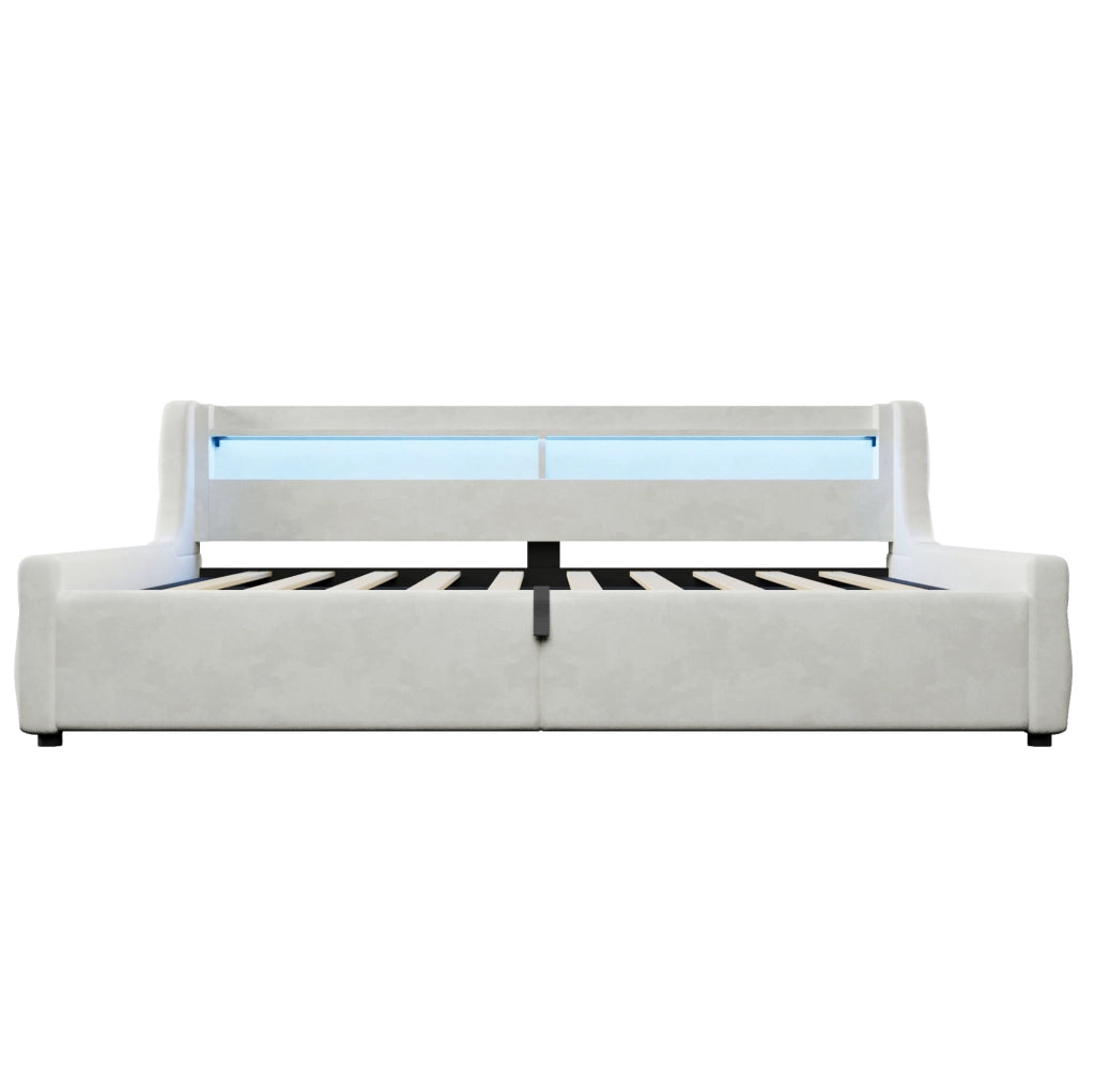 Letto imbottito 140x200 cm con LED e vano contenitore