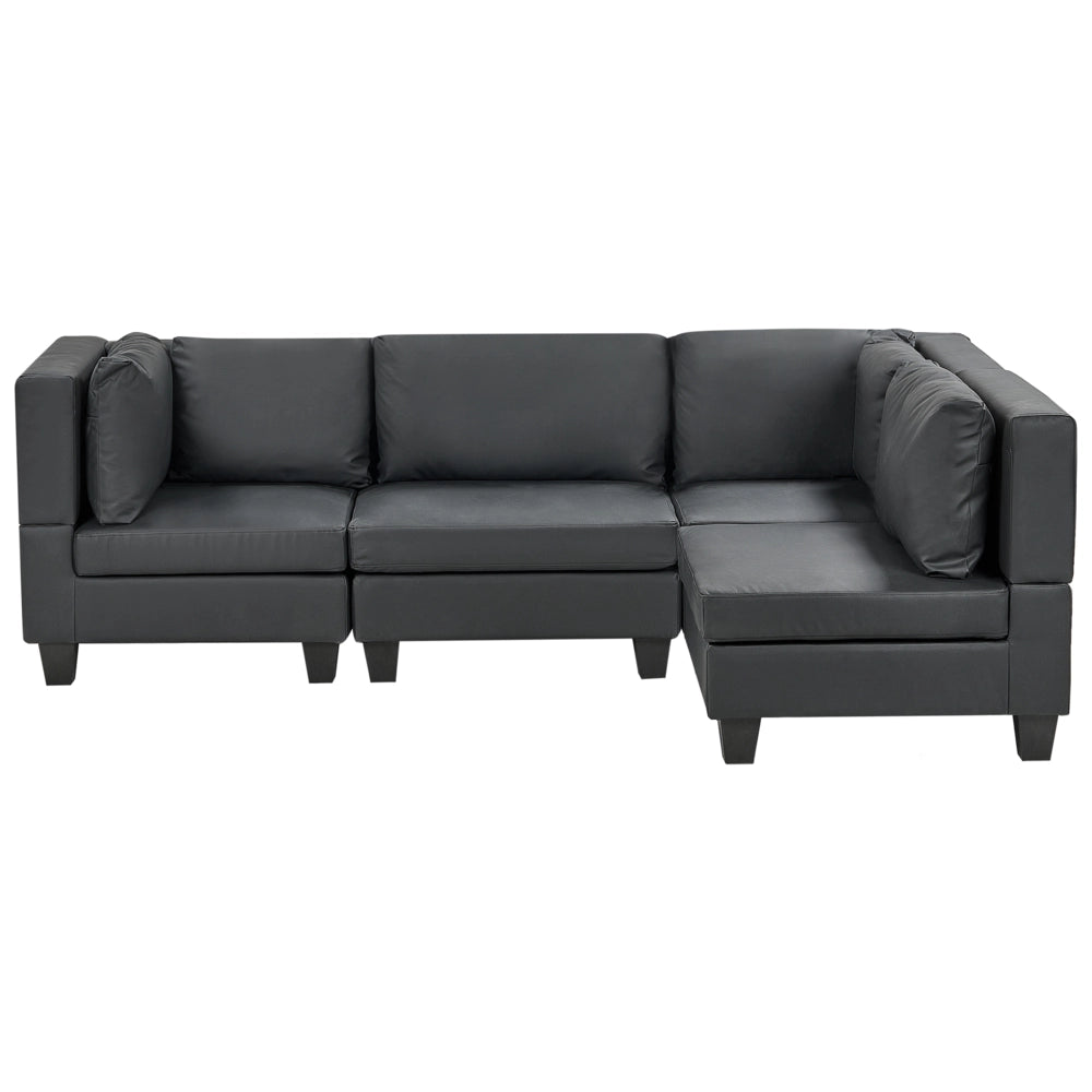 Divano componibile 4 posti imbottito in tessuto nero gambe nere schienale imbottito lato sinistro stile moderno