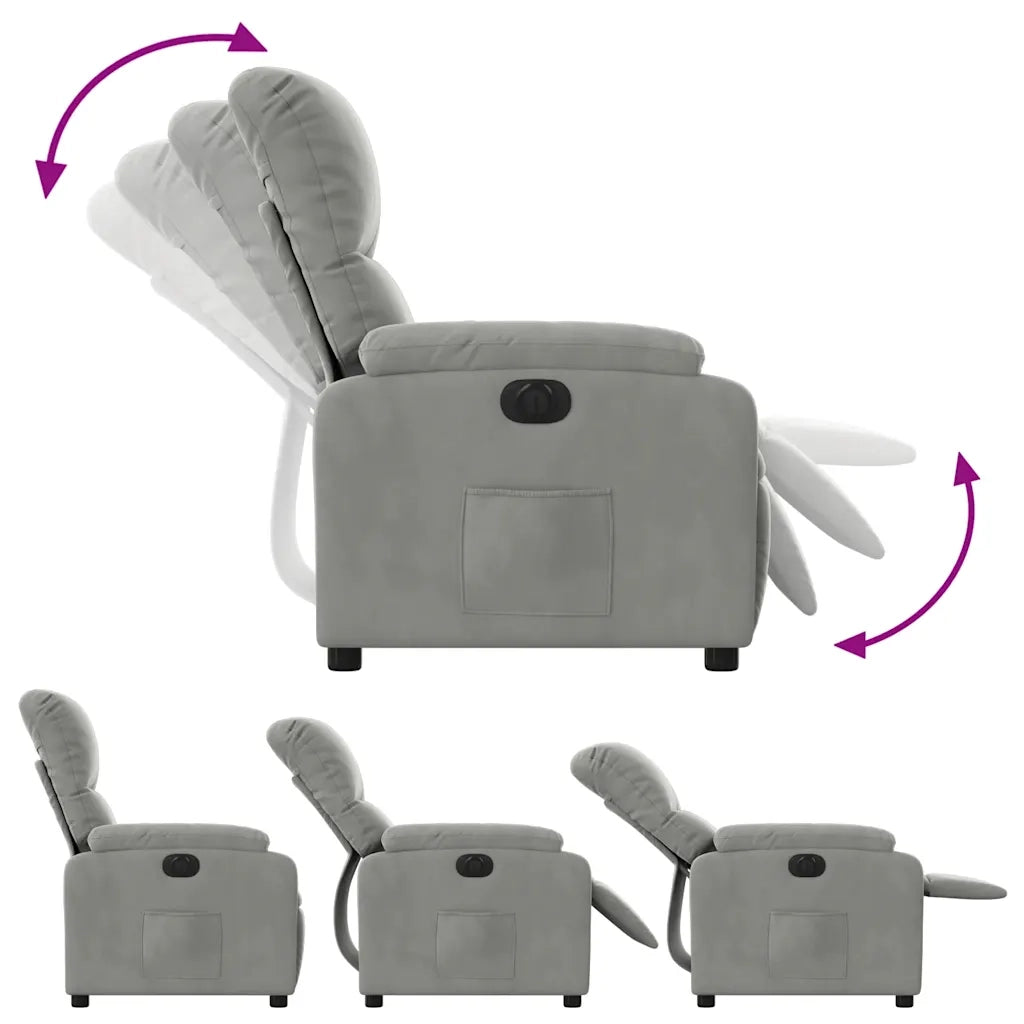Divano Sedia-Poltrona Reclinabile Elettrica Grigio Chiaro Tessuto Microfibra 372890