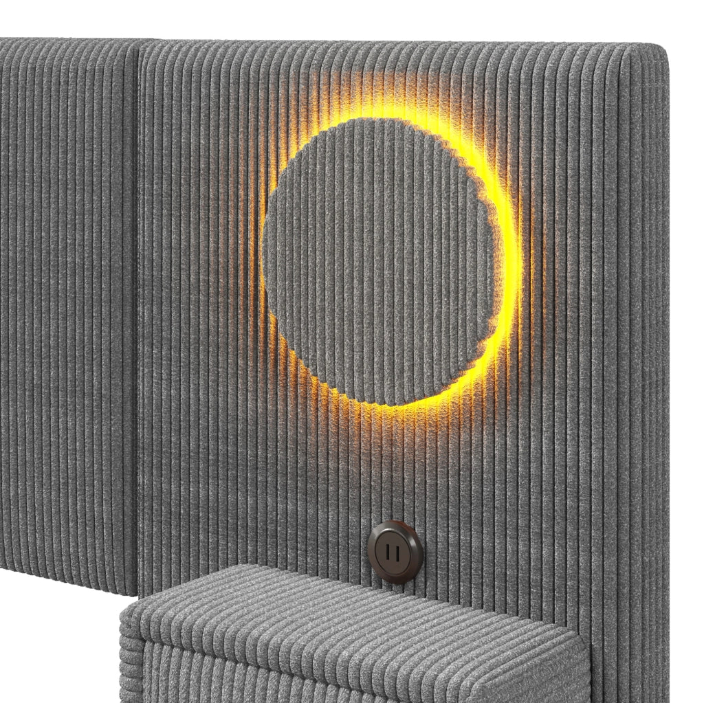 Letto imbottito grigio 180 x 200 cm con luci LED, USB e comodini