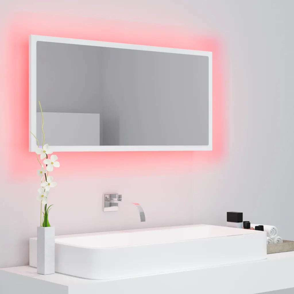 Specchio da Bagno con LED-Specchio per Bagno Bianco 90x8,5x37 cm in Acrilico