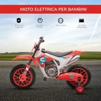 Moto da Cross Elettrica per Bambini da 3-5 Anni, Moto Elettrica per Bambini con Batteria 12V Ricaricabile e Rotelline Rimovibili, 106.5x51.5x68cm, Rosso