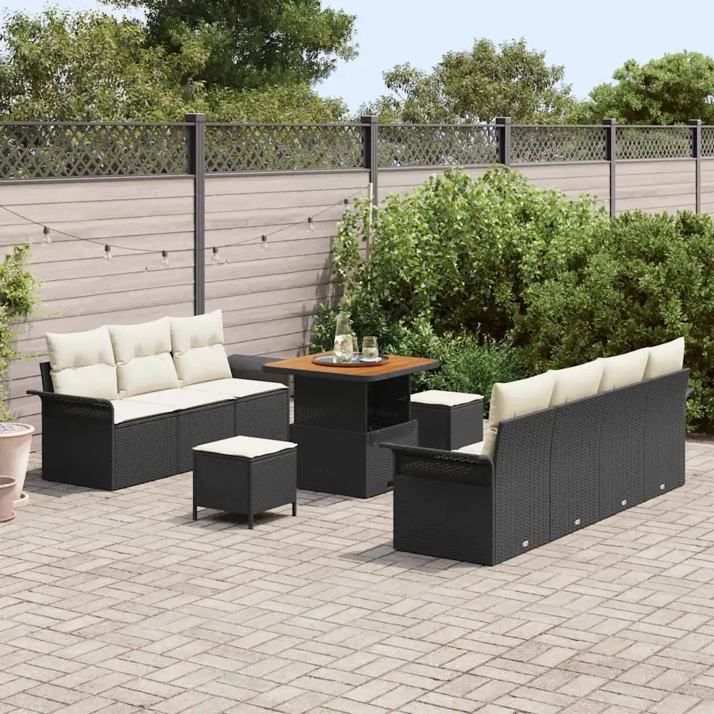 Set Divano da Giardino con cuscino 10 pcs Nero polyrattan