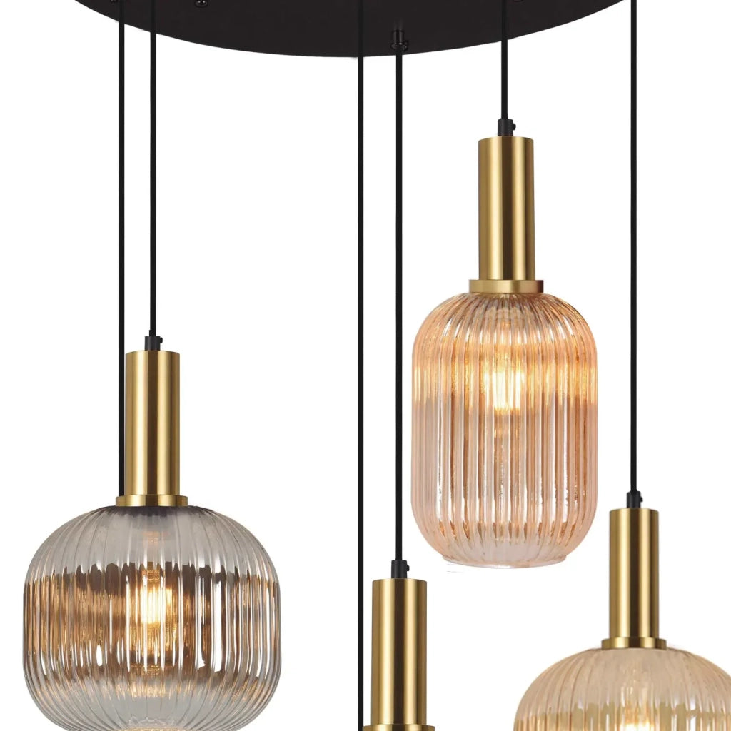 LÚZETE - LAMPADA DA SOFFITTO 6 LUCI COMBINATE PARALUMI AMBRA/FUMO Ø70 E27 SHELBY