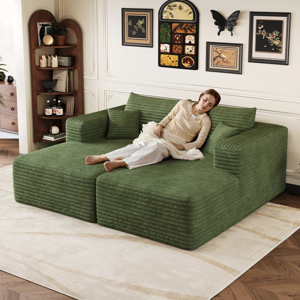 Divano modulare moderno in velluto a coste verde 180x151 cm senza montaggio