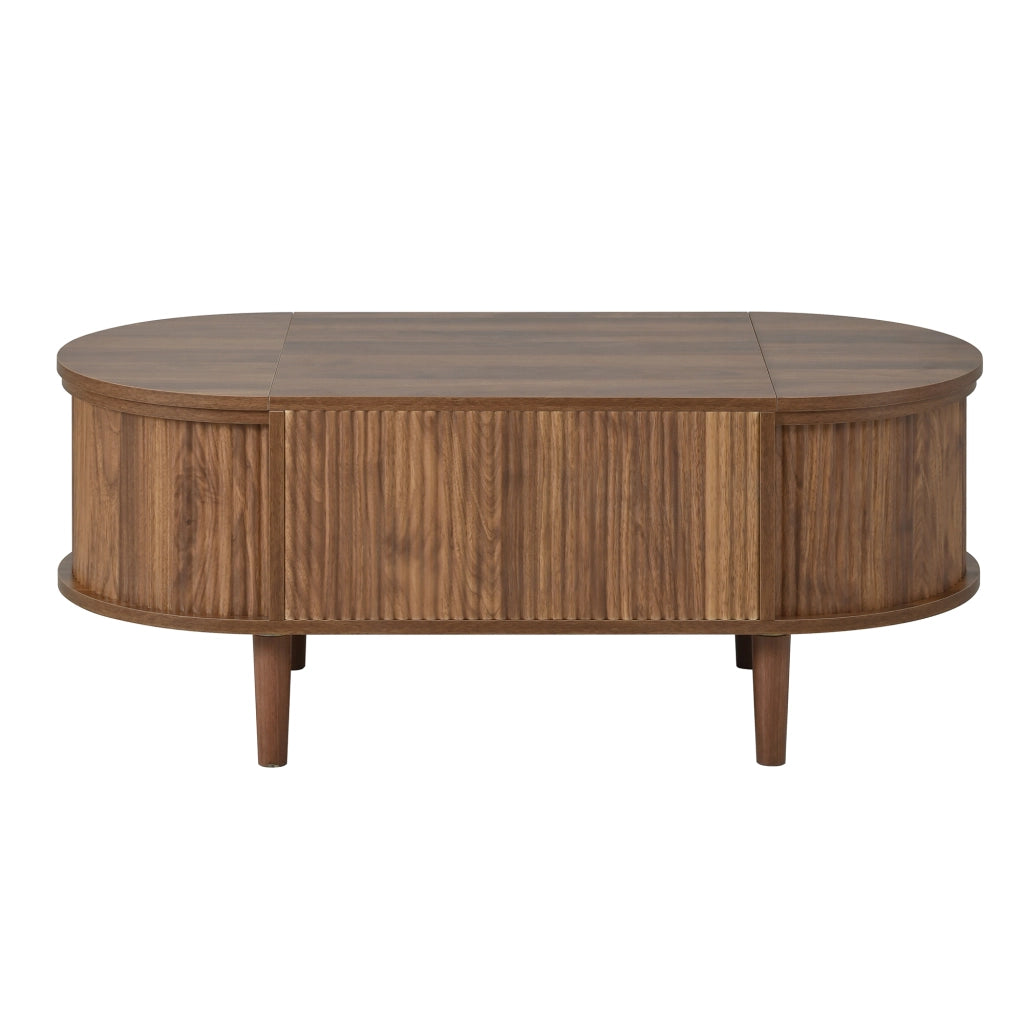 Tavolino da salotto ovale regolabile - Zephmum - Vintage, gambe in legno massello, con spazio di archiviazione