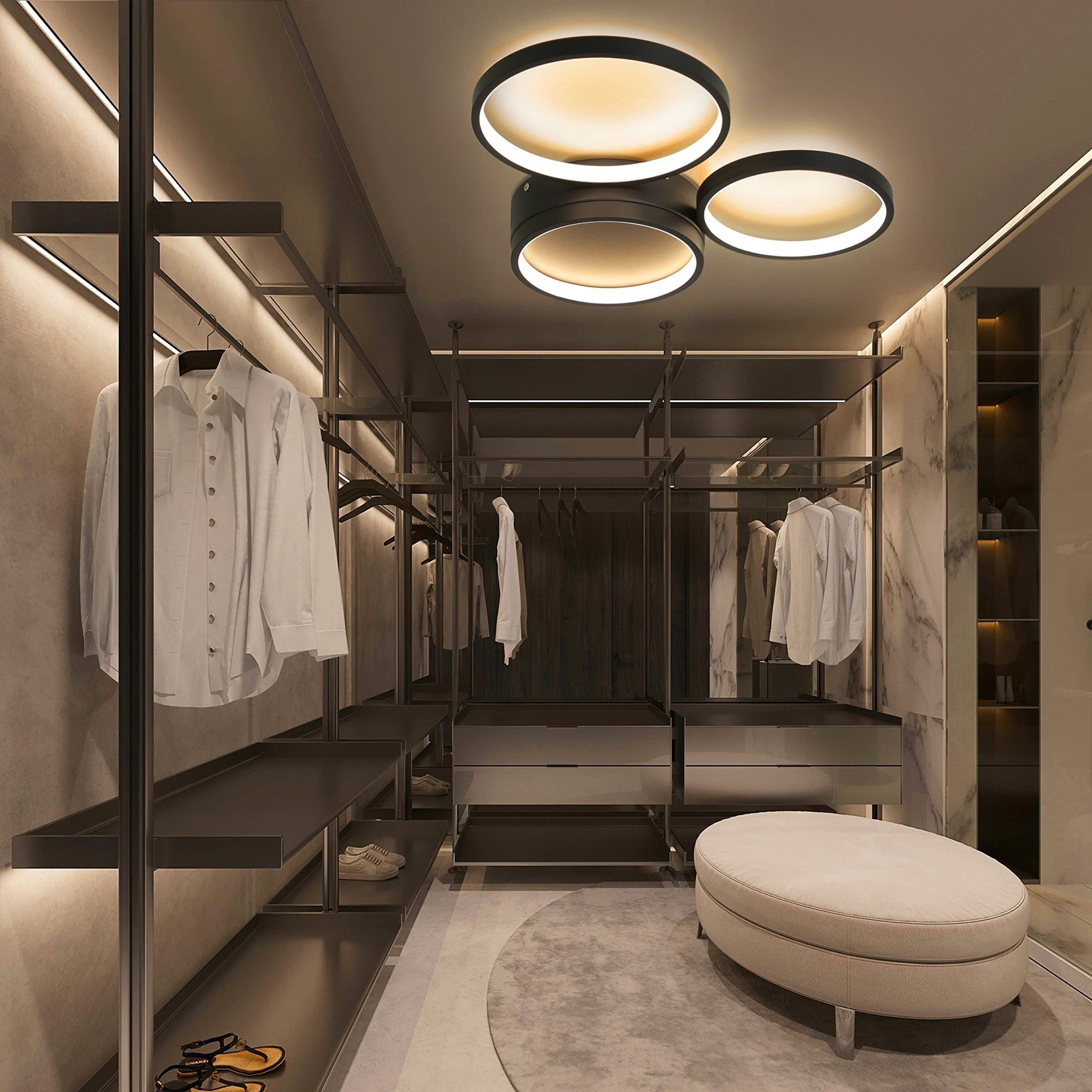 ZMH Lampada da soffitto LED 3 fiamme ad anello telecomando nera per camera letto