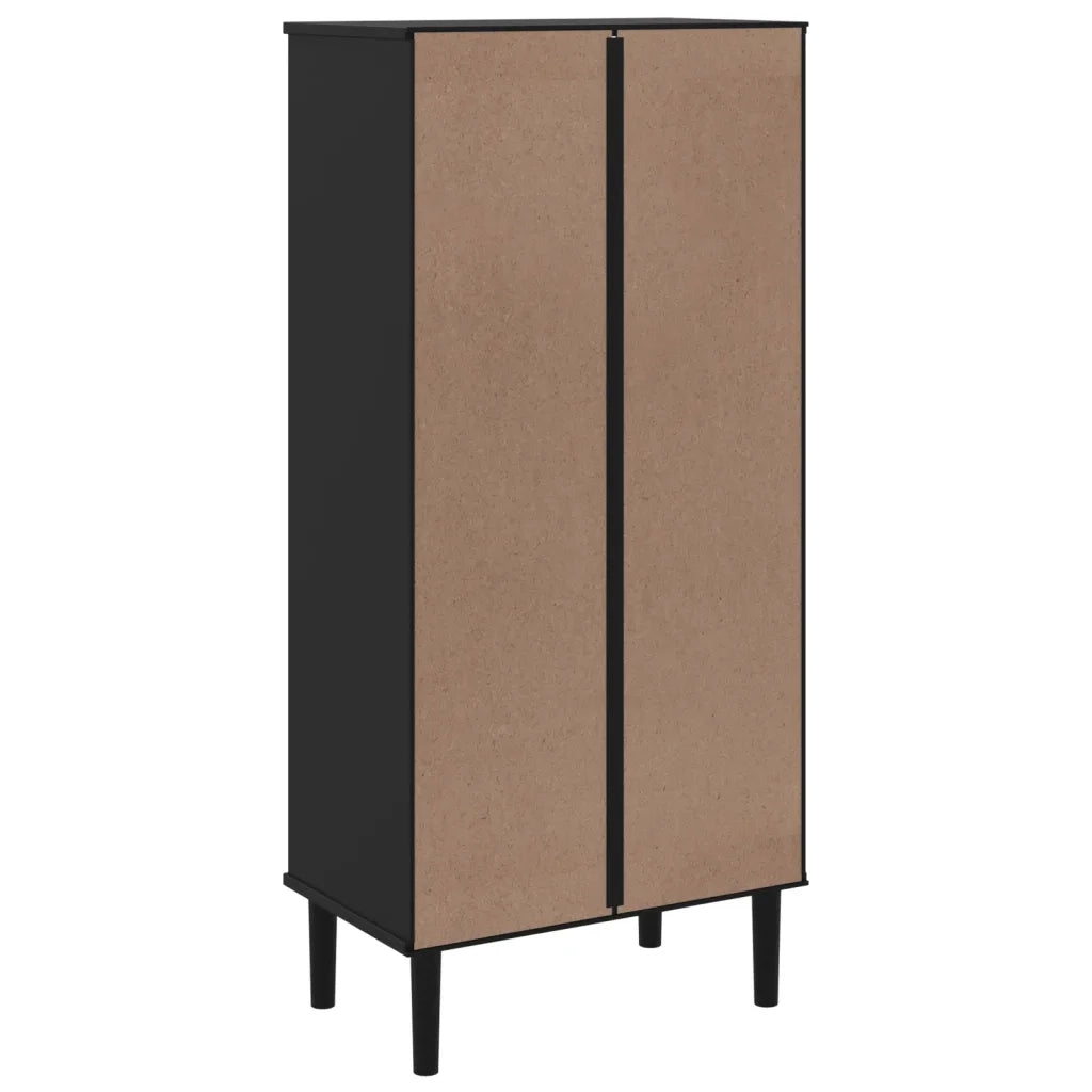 Credenza-Buffet-Armadio da cucina SENJA Aspetto Rattan Nera 60x35x130 cm Legno Pino